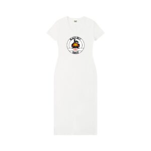 V-Neck Short Sleeve Maxi Dress - White with White logo
